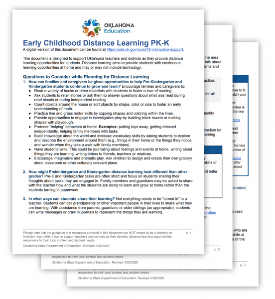 screenshot of distance learning guidance